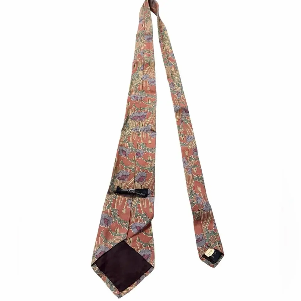 RALPH LAUREN Tie Polo Silk VINTAGE Pink Floral FAST SHIPPING 3368-13